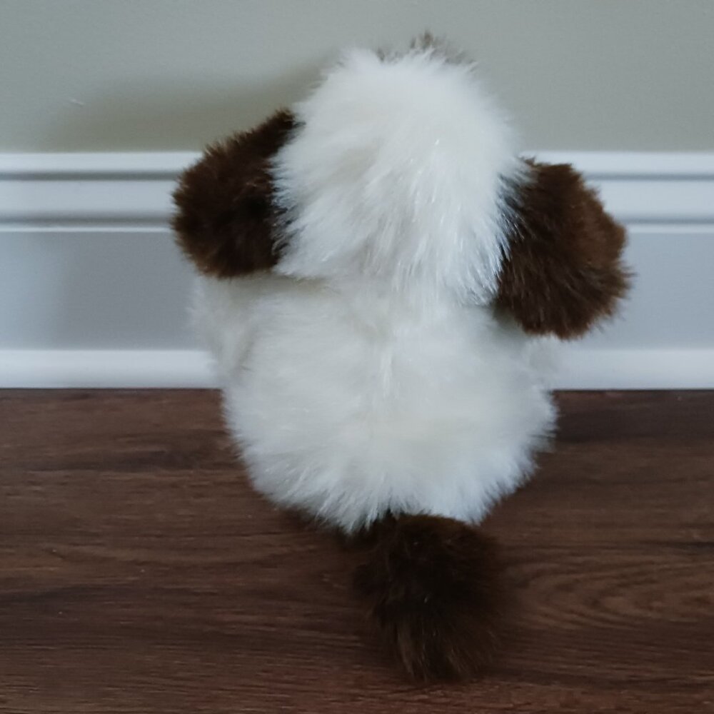 Vintage Walmart Dog Plush White Brown Fluffy Shaggy 8" Tall - Picture 5 of 7